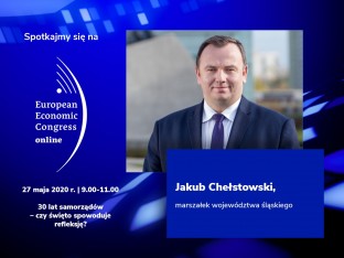 grafika do debaty 30 lat samorządów oraz zdjęcie marszałka województwa śląskiego J.Chełstowskiego 