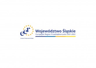logo Europejski Region Przedsiębiorczości niebieskie napisy a wokół żółte gwiazdki 